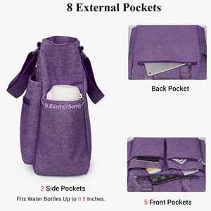 Sac fourre-tout en toile imperméable en nylon, sac à bandoulière multi-poches, sac de travail pour ordinateur portable, sac à main pour professeur - Product Image 5