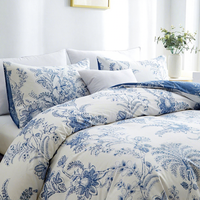 Ensemble de literie 3 pièces en polyester de style européen et américain, taille Queen, imprimé numérique floral, housse de couette avec taie d'oreiller douce
