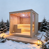 Cabine de sauna carrée en bois pour l'extérieur avec poêle à bois, sauna sec pour jardin