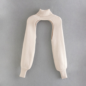 2025 Mới Thời Trang Phụ Nữ Cô Gái Choker Dài Tay Áo Đan Cao Cổ Áo Rắn Màu Siêu Ngắn Áo Mùa Thu Mùa Đông Áo Len Dệt Kim - Product Image 2