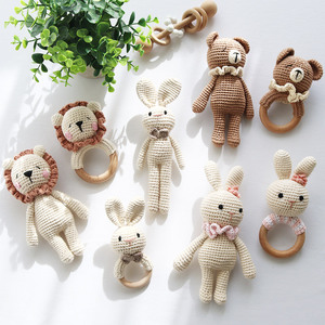 Jouet hochet en coton naturel de haute qualité, motif lapin ou ours, avec <span class=keywords><strong>anneau</strong></span> de dentition en bois <span class=keywords><strong>pour</strong></span> bébés filles et garçons - Product Image 4