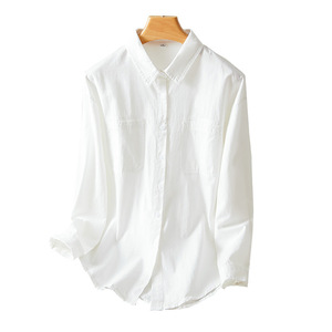 <span class=keywords><strong>Camicia</strong></span> <span class=keywords><strong>Bianca</strong></span> in Cotone da Donna a Maniche Lunghe, Nuova Collezione Primavera 2026, Top Basico a Mezza Lunghezza, Blusa in Cotone per il Lavoro - Product Image 5