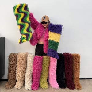 Botas de Mujer para Invierno, 29 Pulgadas, por Encima de la Rodilla, de Piel Sintética de Mongolia, Estilo Punk Y2K, Botas de Piel Sintética Esponjosas, Botas de Piel de Mambo para Mardi Gras - Product Image 1