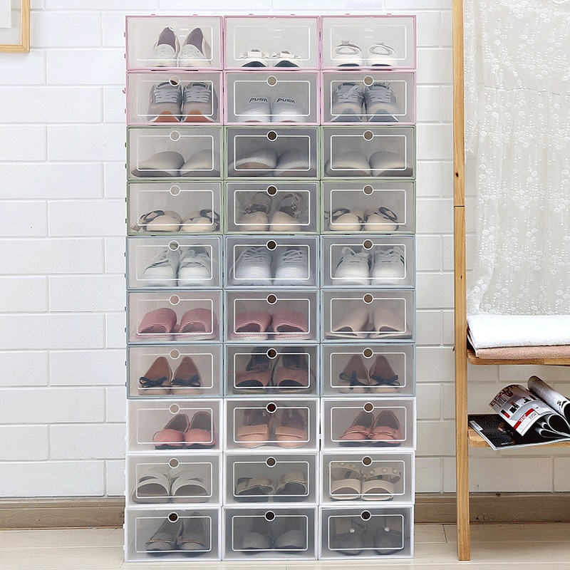 Wholesale acrylic display shoe box side open door shoe storage boxes clear stackable plastic shoe box