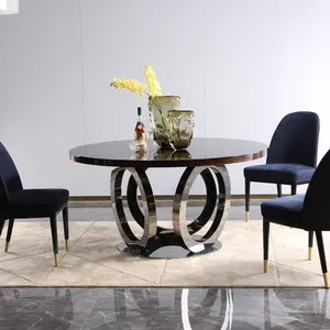 Kf Casa siyah yemek masası ve sandalye seti 6 sandalye Modern lüks ahşap yuvarlak yemek masası