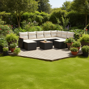 Ensemble de canapés de jardin modulaires élégants en rotin PE noir avec coussins en mousse haute densité, grand mobilier sectionnel - Product Image 2