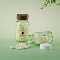 Bouteille en verre personnalisée pour gommes et médicaments en forme de capsule ronde, avec bouchon à vis et couvercle en bois, contenances 30/60/80/100/120/150/200 ml