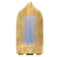 Diffuseur d'huiles essentielles ultrasonique à rayures verticales creuses, humidificateur à brume froide USB effet bois 200 ml, lumière LED écologique