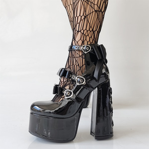 SHIKOL plate-forme talons coeur boucle en métal Mini nœud grande taille 15 chaussures Lolita fête Club Mary Jane chaussures à talons hauts pour femmes - Product Image 6