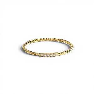 Anillo de Diamantes Cultivados en Laboratorio, Chapado en Oro de 18K/14K, Diseño de Cuerda Trenzada, Corte Brillante Redondo, Minimalista, con Seis Piedras en Barra, Tipo Eternity, para Mujer - Product Image 1