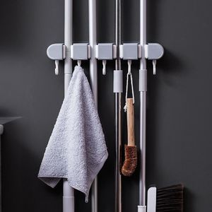 <b>Mop</b> Clip Wall Mounted Storage Holder Hook Gray And White Punch Free Kitchen Bathroom Organizer 5 Hooks - Product Image 1