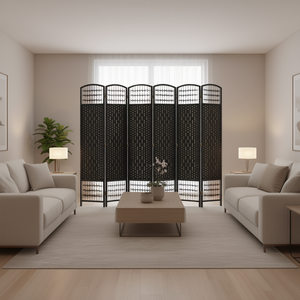 Biombo Plegable de 6 Paneles de Fibra Negra, Separador de Ambientes de Diseño Moderno, Estructura Tejida Opaca para Uso en el Hogar y la Oficina - Product Image 2