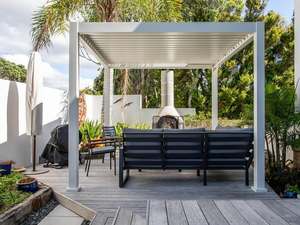 Pergola Bioclimatica Impermeabile in Alluminio con Tetto a Lamelle Orientabili, Gazebo da Esterno <span class=keywords><strong>per</strong></span> Terrazza, Balcone, Giardino, Accessori LED Opzionali - Product Image 4