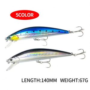 Señuelo de Pesca de Fondo 3D de Hundimiento Lento, 140mm 67g, Material ABS, para Agua Salada y Dulce, para Salmón y Lubina, con Anzuelos, Venta al por Mayor - Product Image 4