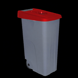 Bidone per la raccolta differenziata da 85 litri con coperchio rosso e ruote per la separazione dei rifiuti - Product Image 3