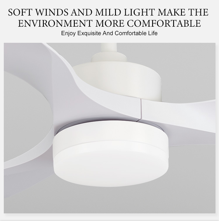 52inch led ceiling fans with light Household remote control Timing shutdown Matte white 3 blades OEM factory Air circulating fan