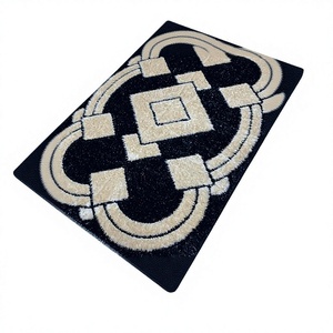 Tapis turc moderne en polyester Adiva, motif puzzle carré, pour salon, avec envers en jute, fabriqué à la machine, résistant aux taches - Product Image 1