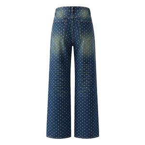 Jean droit à pois pour femme style streetwear, <span class=keywords><strong>taille</strong></span> mi-haute, coupe ample, tendance 2026 - Product Image 5