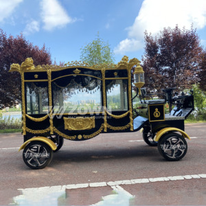 European Vintage Royal Carriage Hearse Embossed Golden <b>Ornaments</b> Four Wheels For Memorial Procession - Product Image 3