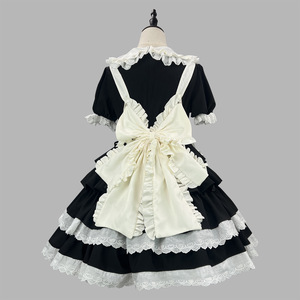 Lolita Maid Dress Black Pink With Ruffles And Bow For Cosplay Costume Anime Role Play Spring 2025 - Product Image 2