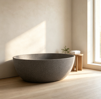 Baignoire autoportante ovale en pierre artificielle granulée, baignoire moderne pour la maison, l'hôtel, la villa
