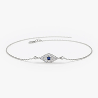 Bijoux personnalisés Bracelet à breloques mauvais œil en argent sterling 925 avec diamant CZ et saphir Plaqué or Bijoux fins Bracelets pour femmes
