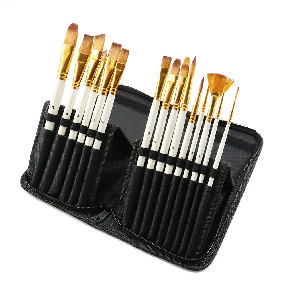 15PCS Watercolor pen oil brush Artist Paint Brush with Pop-up Carrying Case