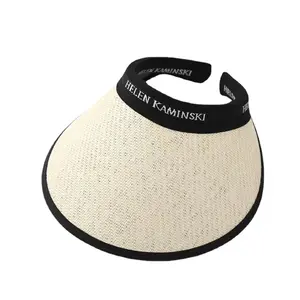 2024 Spring and summer solid color sun-shading hollow top hats women's beach large brim cover face hair band straw visor hats