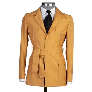 Costume <span class=keywords><strong>pour</strong></span> <span class=keywords><strong>homme</strong></span> au design unique, doré, avec ceinture, col rabattu, blazer safari, pantalon, vêtements de <span class=keywords><strong>mariage</strong></span>, ensemble 2 pièces, veste et pantalon <span class=keywords><strong>pour</strong></span> <span class=keywords><strong>homme</strong></span> - Product Image 1