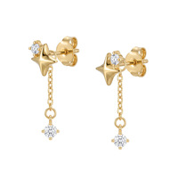 Boucles d'oreilles clous tendance en argent sterling 925 avec zircon cubique, motif lune et étoile, et pampille détachable, pour femme