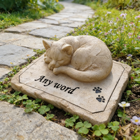 Sculpture commémorative personnalisée pour chat avec base gravée de « n'importe quel mot », statue de chaton endormi avec empreintes de pattes, figurine en résine artisanale