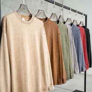 Magliette da Streetwear lunghe in cotone oversize nero Basic con lavaggio acido coreano - Product Image 1