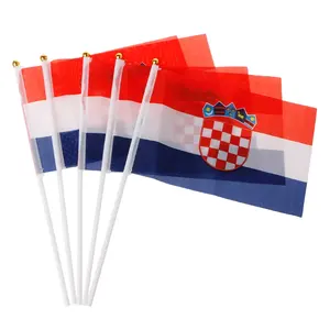 Free Shipping Croatia Flag 14x21CM Polyester Table Flags with Pole Flying Country Shaking National Waving Croatian Hand Flags