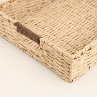 Plateau de rangement multifonctionnel écologique tissé à la main, rectangulaire, avec poignée en corde de papier, style bohème, pour la table à manger, vaisselle