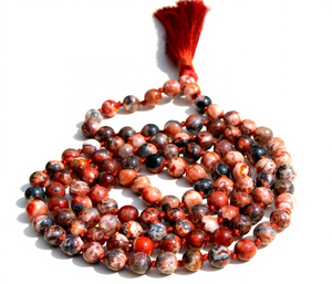 Natural Fire Agate Beaded Necklace With Tassel Religious Prayer Mala For Meditation Unisex Jewelry - Product Image 1