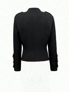 Giacca Corta da <span class=keywords><strong>Donna</strong></span>, Bottoni Dorati, Bordatura Rossa a Contrasto, Decorazione Spallina, Vestibilità Slim, Cappotto Casual - Product Image 2