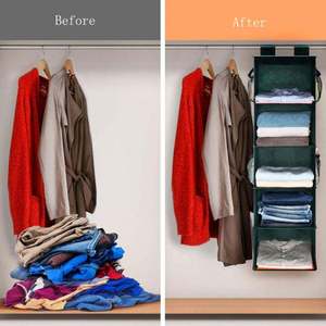 Hanging Storage for Shoes Clothing Wardrobe Organizer Foldable Closet Organizer with 5 <b>Shelves</b> Side Mesh Pockets Large Capacity - Product Image 4