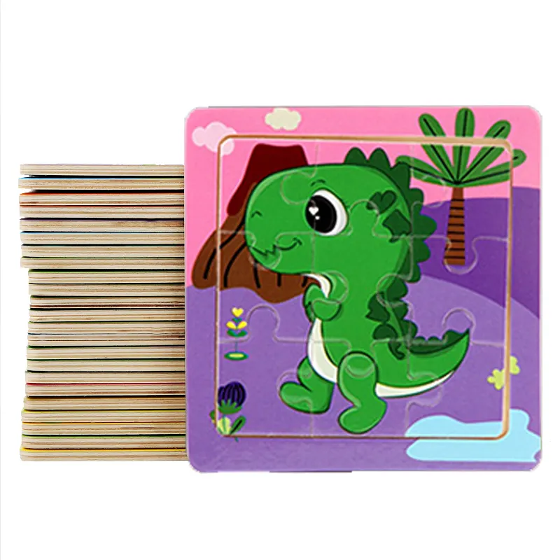 Houten 9 Stuks Cartoon Dinosaurus Dier Auto Puzzel Vroege Educatieve Leuning Speelgoed Legpuzzels Borad Games Voor Kinderen Jongens Meisjes