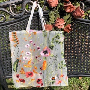 Bolso de mano con bordado de flores para niñas, bolsa de malla de alta calidad, ligero, de Organza, nuevo diseño - Product Image 3