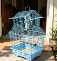 Cage à oiseaux portable multi-niveaux avec éléments décoratifs, poignée de transport, cloche, balançoire, jouet, plateau coulissant, structure en métal et plastique pour petits oiseaux