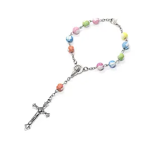 2023 XIMAI Wholesales Cross Polymer Clay Rosary Beads Cheap Religious Catholic Children Rosary Bracelet