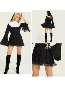 Nuevo vestido de encaje hasta la rodilla de manga larga fiesta de Halloween Cosplay monjas bata estilo Sexy para personajes de TV de Anime Medieval Animal - Product Image 3