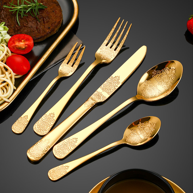 Luxury Vintage Flatware Stainless Steel Silverware Table Spoon and Fork Dinner Knife Royal Cutlery Set