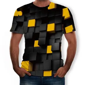 Футболка мужская с геометрическим принтом, модная дышащая футболка с короткими рукавами в уличном стиле, одежда в стиле хип-хоп, с 3D принтом, на лето