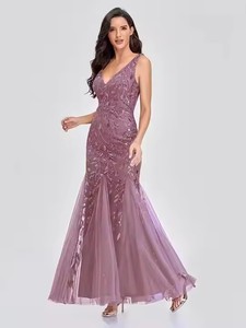 Robe de Soirée Formelle Femme Scène Défilé Sans Manches Broderies Perles Col V Élégante <span class=keywords><strong>Jupe</strong></span> Sirène - Product Image 4