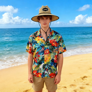 Chapeau de paille naturel CXY personnalisé avec logo pour hommes et femmes, chapeau de soleil à large bord pour la pêche, le surf, l'été, chapeau de sauveteur en paille pour la plage - Product Image 1