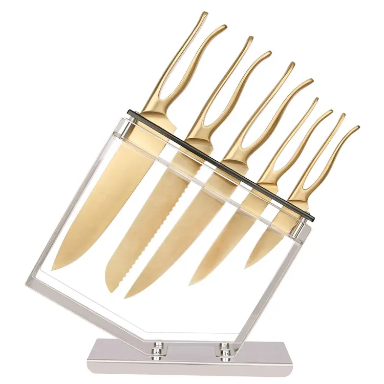 Gold coating whole stainless steel knife kitchen set with packaging customized