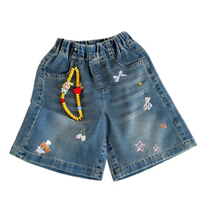 TongXingYuan Girls Denim Shorts High Waist Breathable Summer Casual Pants For Baby Girls With Cartoon Patches And Beads - Product Image 5