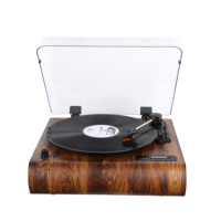 Tourne-disque à dents bleues, en bois, 3 vitesses, en vinyle, avec couvercle anti-poussière, vente en gros
