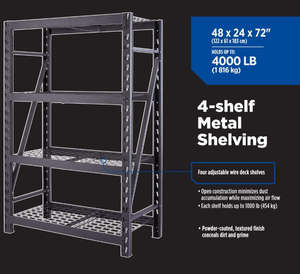 Estantería Metálica Ajustable de 4 Niveles para Almacenamiento <span class=keywords><strong>en</strong></span> Almacén, Resistente, con Recubrimiento <span class=keywords><strong>en</strong></span> Polvo, 48x24x72 pulgadas - Product Image 2